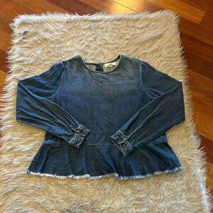 Cloth and stone blue denim cotton button back long sleeve shirt
